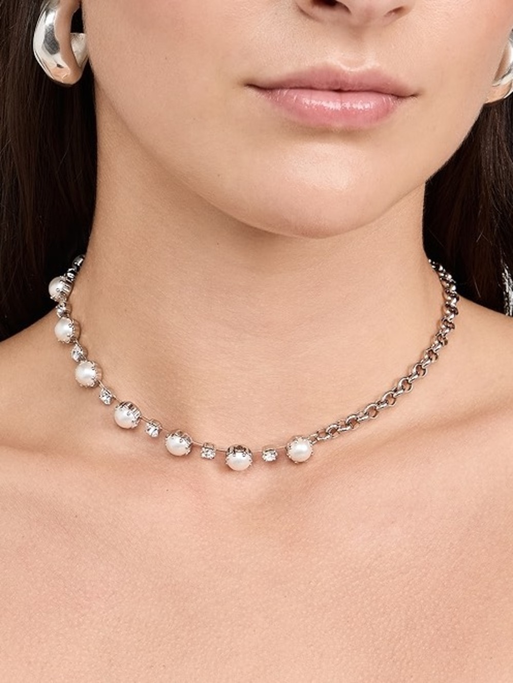 Pearl & Crystal Silver-Tone Choker Necklace - Women's Jewelry